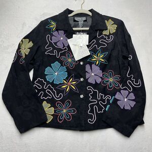 Indigo Moon Jacket‎ Womens Small Floral Embroidered Button Front Artsy Jewel NWT